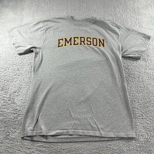 VINTAGE Emerson‎ College Shirt Mens Medium Gray Champion Spell Out College